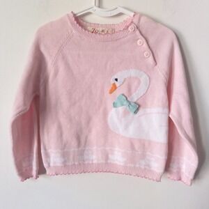 Zubels Girls Pink Swan Applique Knit Sweater with Buttons Adorable Cute‎